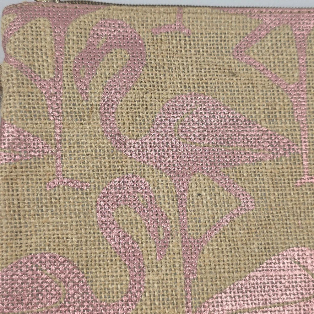 NWOT Pink‎ Flamingo Print 100% Jute Clutch